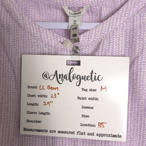 L.L.Bean No Collar‎ Round Neck Organic Cotton Short Sleeve Shirts Blouse M - Picture 7 of 7